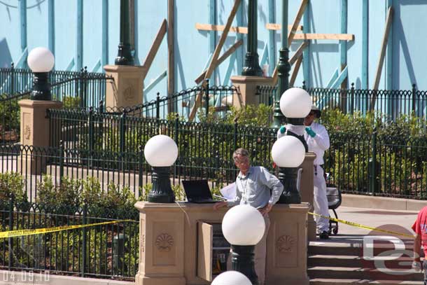 I could not tell what he was working on but he kept going from that laptop around to several other areas.  I never saw any lights or fountains turn on.