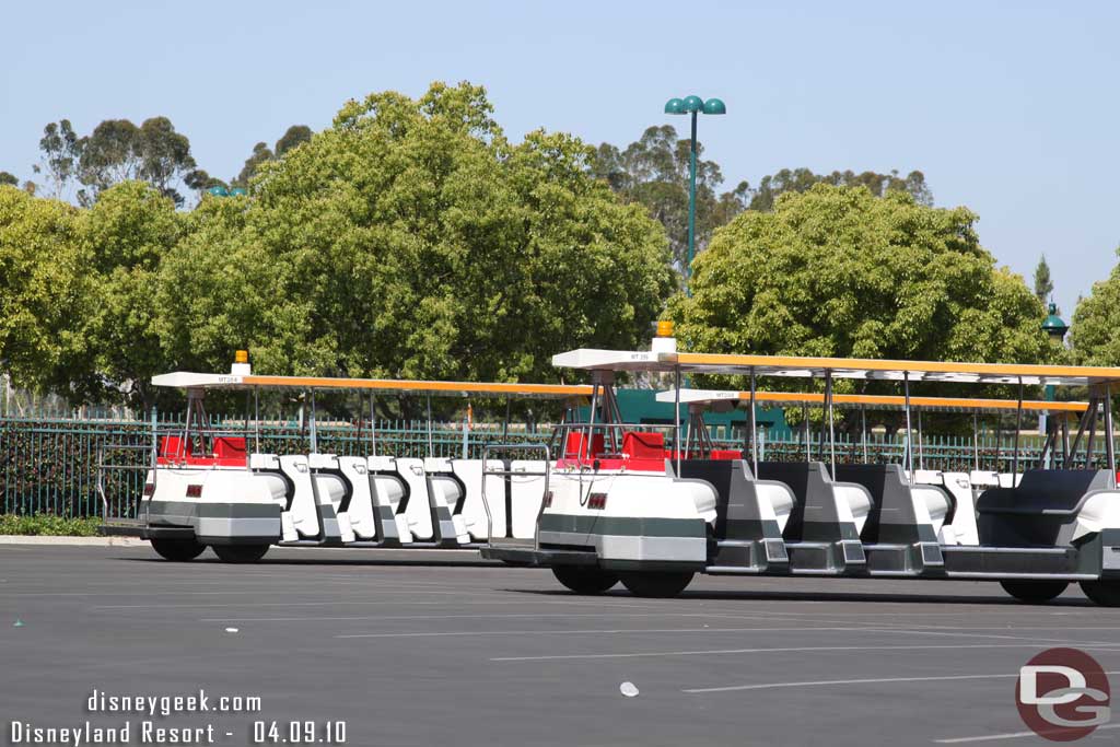 They had the trams with the doors over on this route now.  One was running as a test and another was parked here.