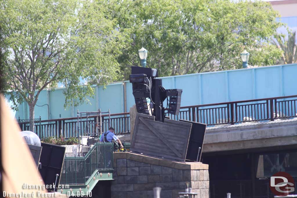 They were raising the speakers that are stored in the housing closes the bridge to the pier.