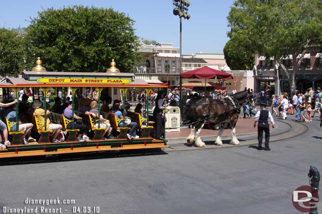 Main Street was alive with activity.  I noticed they now had a CM walking in front of/next to the horses.  Is this a new procedure?  Both of the street cars that were running had an escort.