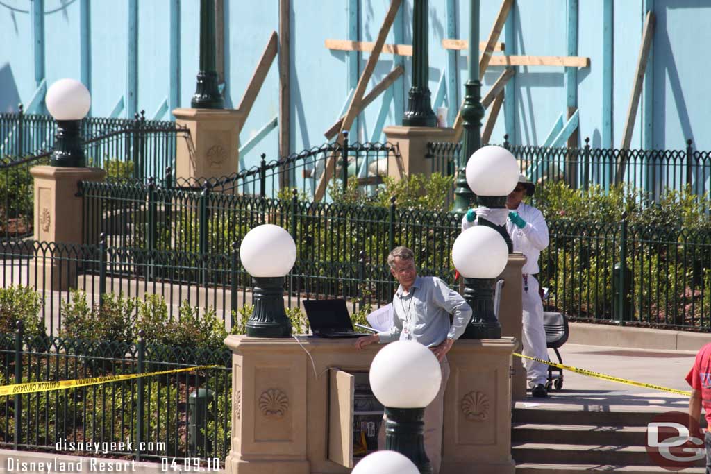 I could not tell what he was working on but he kept going from that laptop around to several other areas.  I never saw any lights or fountains turn on.