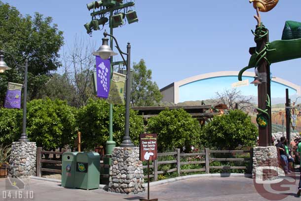 The characters have moved from the Sunshine Plaza into the old Fastpass area near Tough to Be a Bug (as well as some to Condor Flats and others to the Backlot).