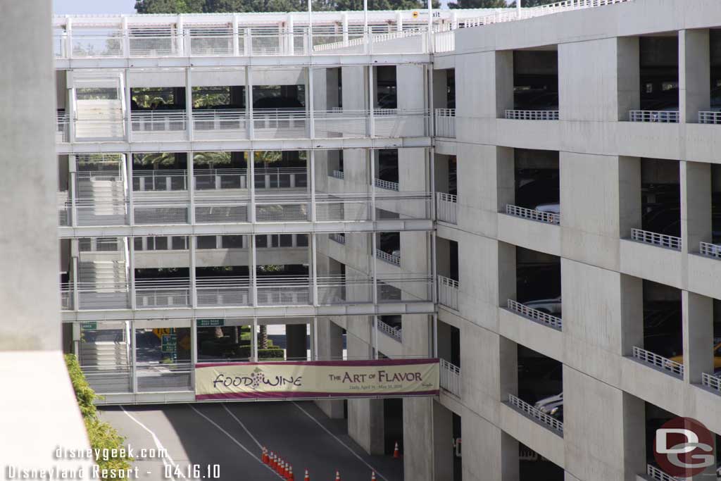 Heading toward the parks, noticed the parking structure banner is for the Food and Wine