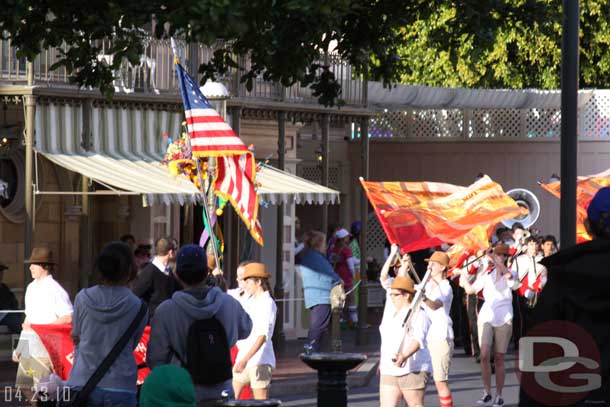 There were several bands before the Street Party.. this one was interesting.. it played the theme from Indiana Jones and their color guard even sported the hats/outfit.