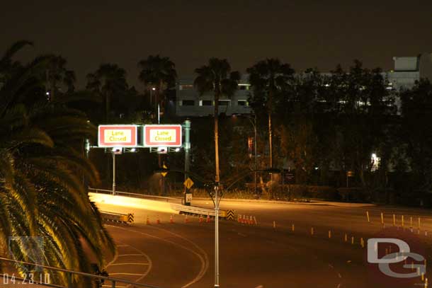 The overpass for Ball Road was closed.  This led to quite a bit of traffic and a 5 minute or so delay when I left.