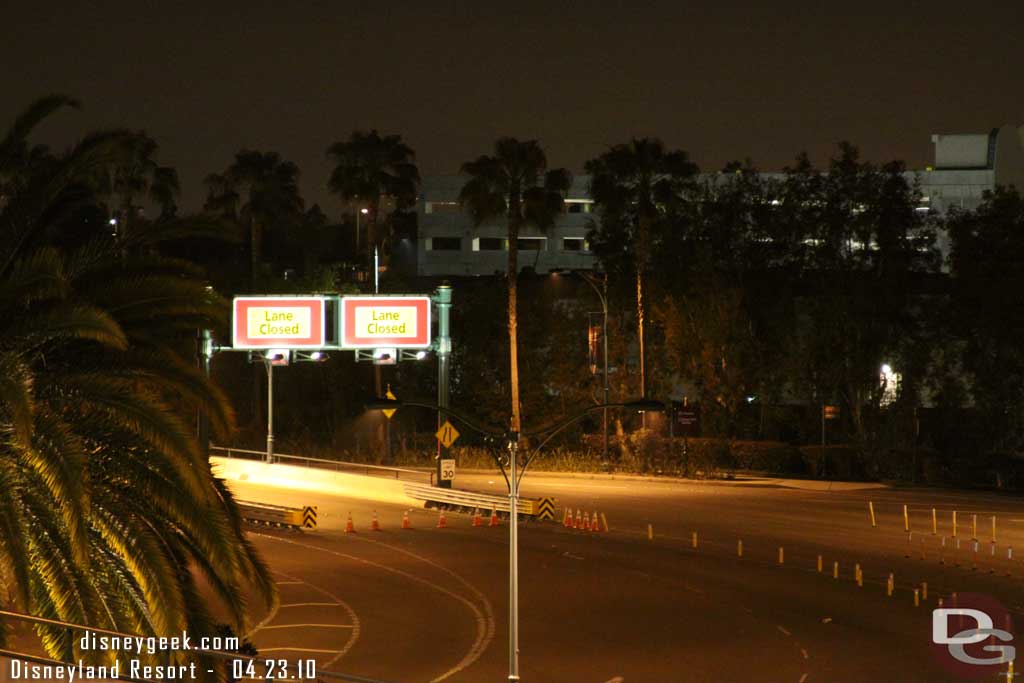 The overpass for Ball Road was closed.  This led to quite a bit of traffic and a 5 minute or so delay when I left.