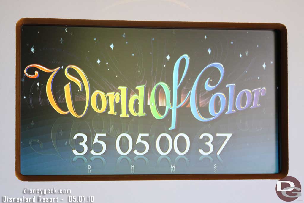 When you enter the Blue Sky Cellar the first set of displays has a count down for World of Color