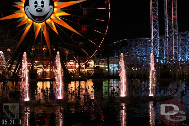 They were doing some light testing of the fountains.. looked to me they were waiting for everyone to leave so they can run the show.