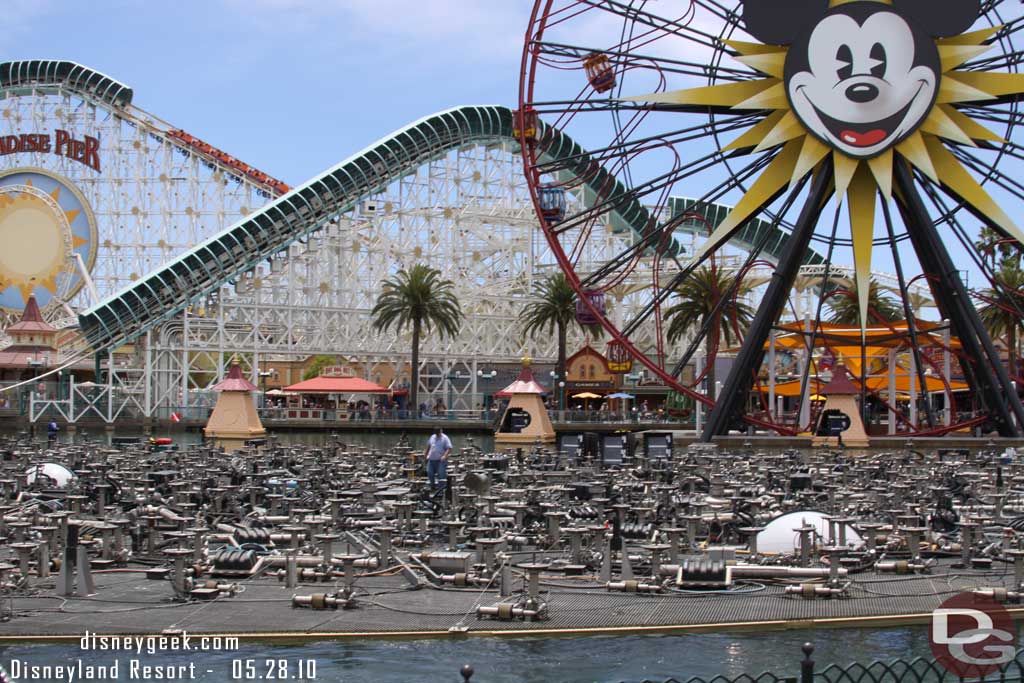 The platform looks the same, a handful of workers tweaking fountains.