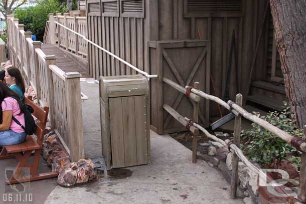 A trashcan blocking the ramp, the steps looked open but people were sitting and blocking them.