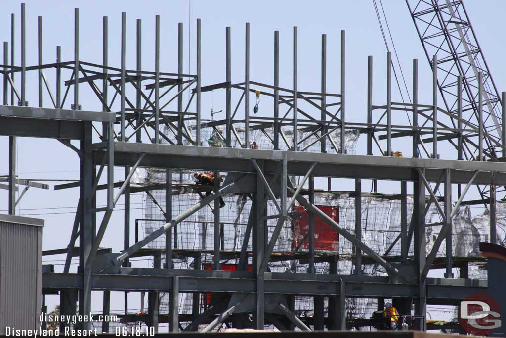 The mesh has almost reached the top near the Parade building.