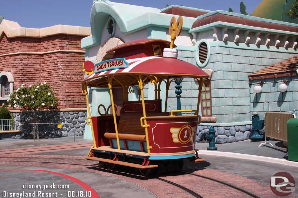 The trolley has been moved down to near Roger Rabbit while the work is ongoing.  It would be great to see them running again someday..