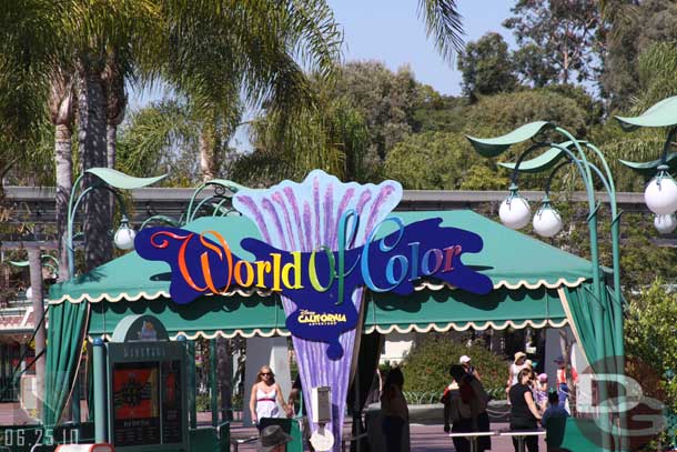 New World of Color signage at the security tents.