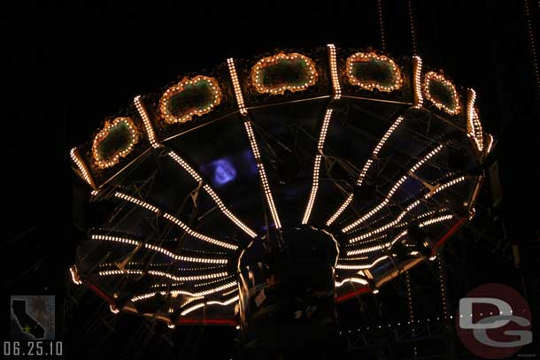 I only had one shot at the lightening as this ended up being the last run of the night for the swings before they closed for World of Color.. this was the best shot, which was not that good.