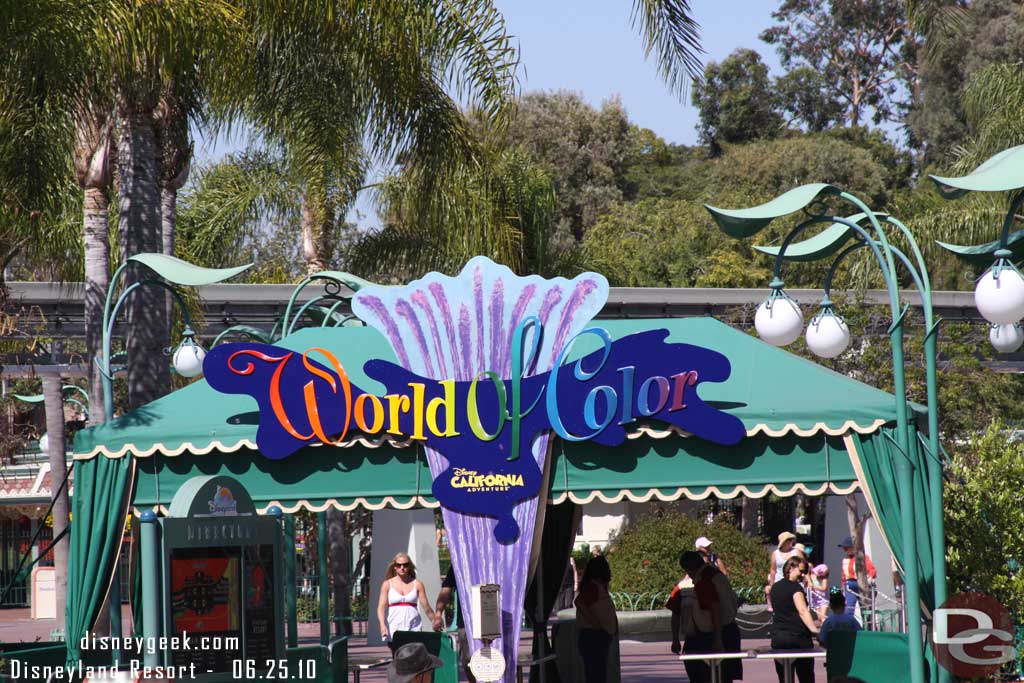 New World of Color signage at the security tents.