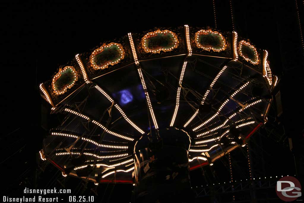 I only had one shot at the lightening as this ended up being the last run of the night for the swings before they closed for World of Color.. this was the best shot, which was not that good.