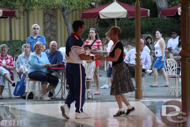 Some of the band that was not playing was drafted into dancing.