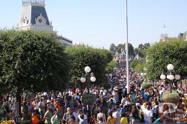 The crowd heading back up Main Street after the event.