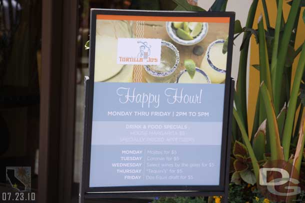 For those that are interested, the Happy Hour menu