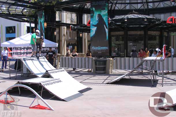 In front of the AMC there was a skate park set up.  When we walked by these two were playing around but not doing anything too interesting or impressive.