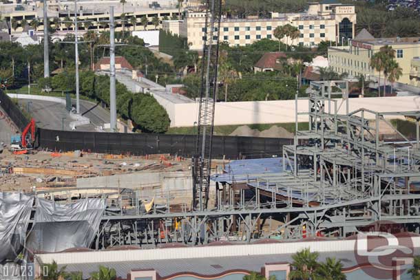 More steel going up for the rock work on the show building.  No vertical progress on the far side though.