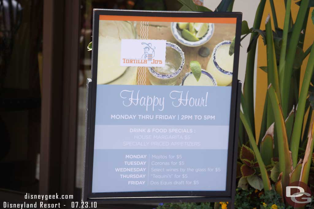 For those that are interested, the Happy Hour menu