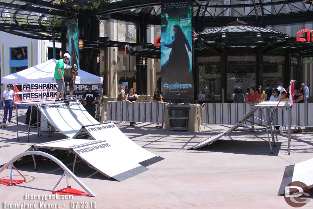 In front of the AMC there was a skate park set up.  When we walked by these two were playing around but not doing anything too interesting or impressive.