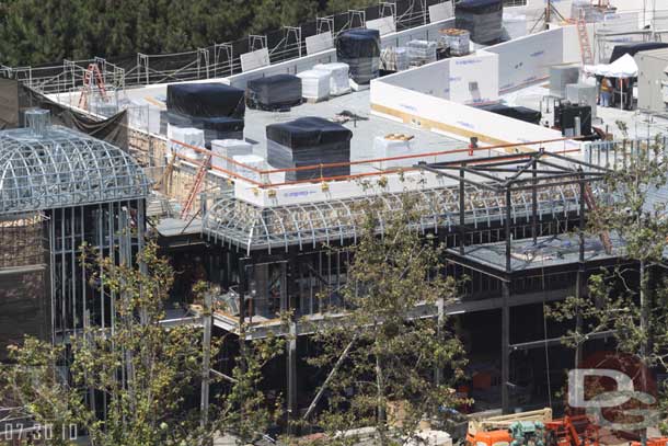 Over to the Little Mermaid building where the roof is moving along.