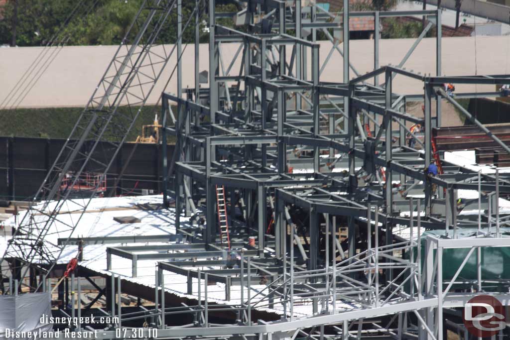 The steel for the rock work that will cover the front of the show building is moving along.