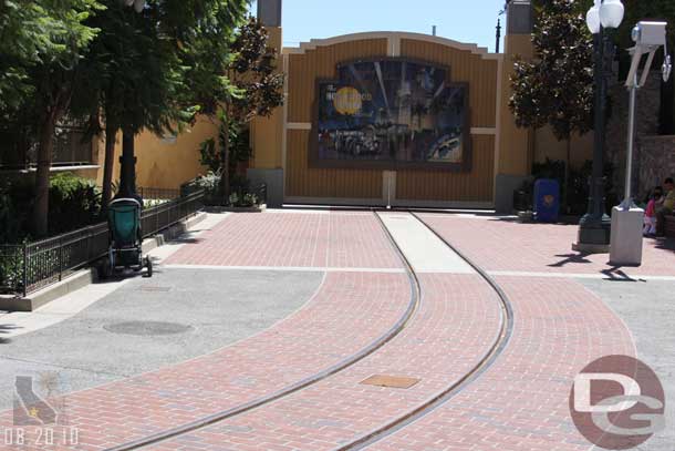 Where the Red Car stop will be I believe.  Notice the wig wag on the right.  Also nice to see the painting on the gate survived.  