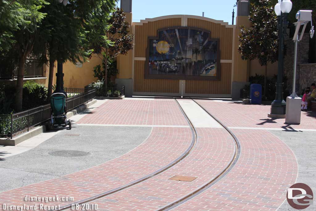 Where the Red Car stop will be I believe.  Notice the wig wag on the right.  Also nice to see the painting on the gate survived.  