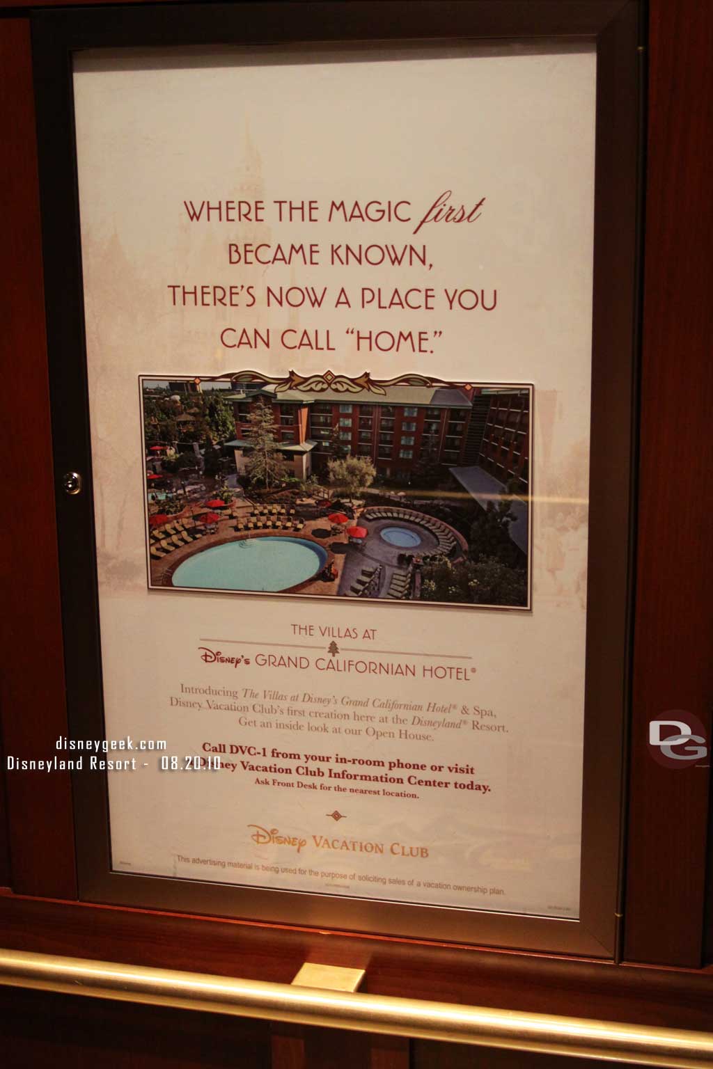 In one of the elevators at the Grand Californian