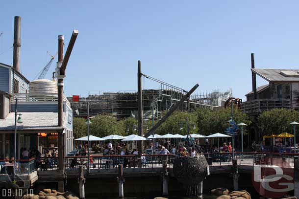 The rock work overlooking the Wharf now has some concrete on it.