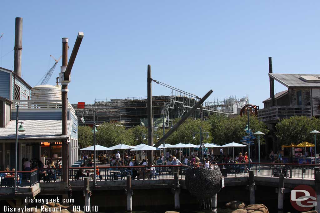 The rock work overlooking the Wharf now has some concrete on it.