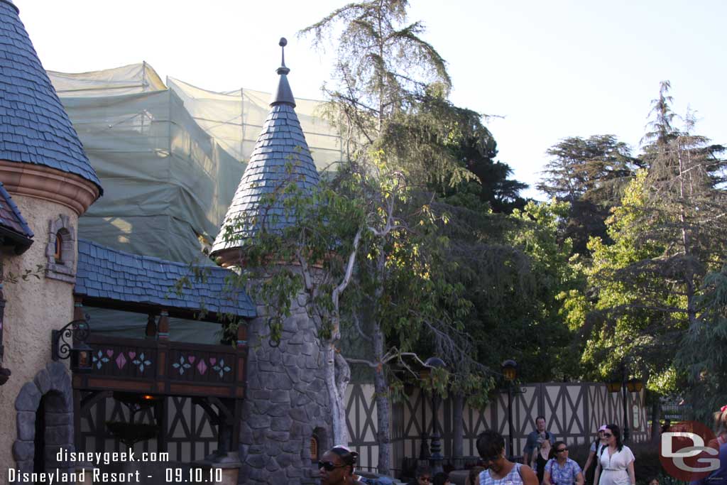 The Village Haus is closed for rennovation and the candy store is covered up to become the Tangled Meet and Greet.