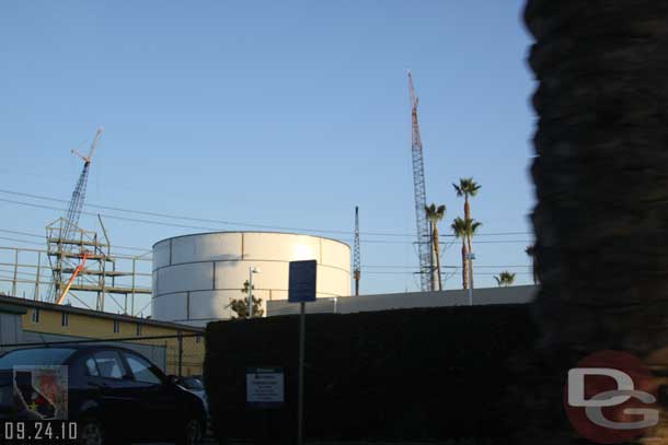 We start off bright and early heading to the Mickey and Friends garage.  While driving down Katella tried to get a good shot of the tank (well I did not since I was driving but recruited a helper)