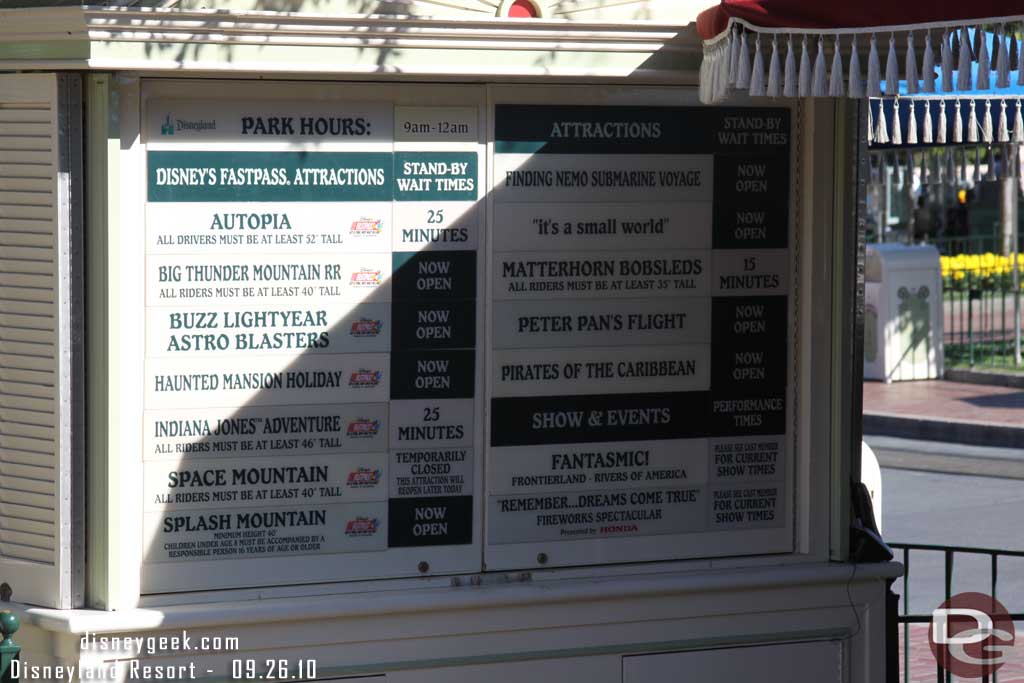 The wait times as I headed to DCA just before 10am.