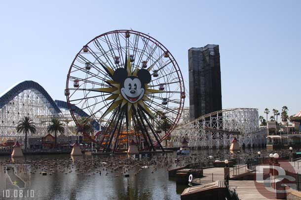 As mentioned before the Maliboomer is shrinking.  The World of Color platforms were all at show level and divers were in the water this afternoon