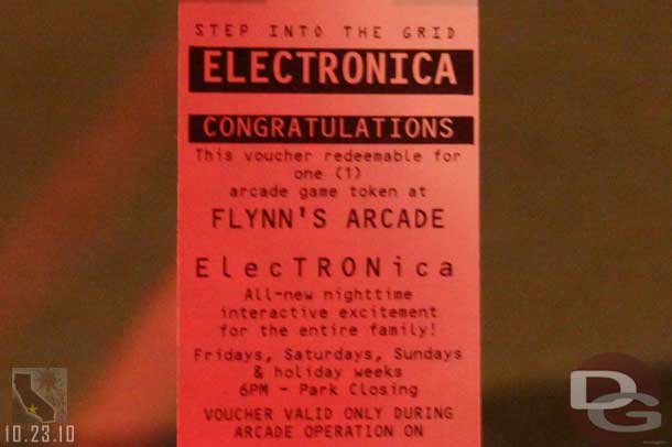 We headed over to ElecTRONica.  Earlier in the day we were handed a Fastpass for a token to the arcade.  