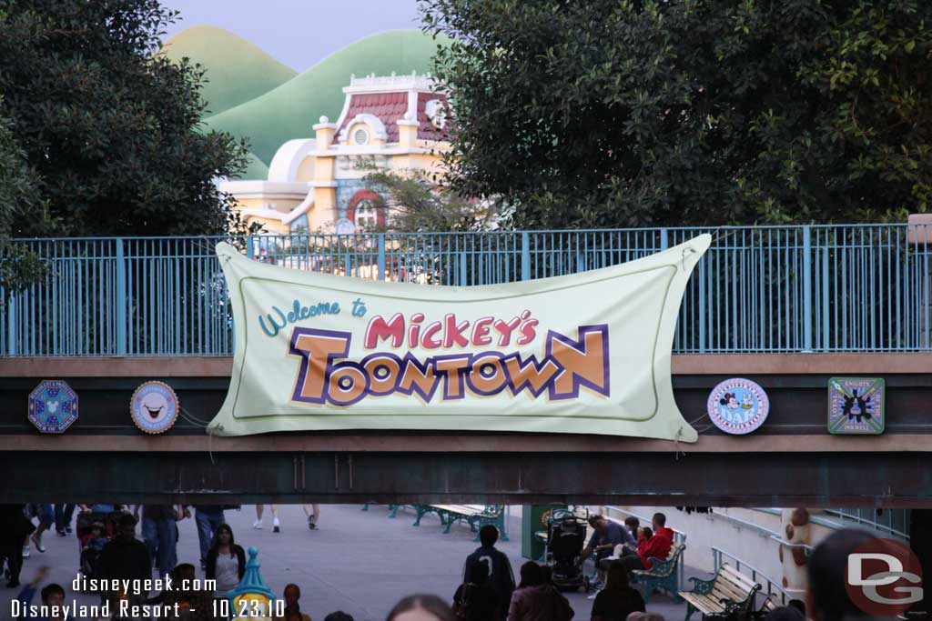 The sign for Toontown is being worked on.