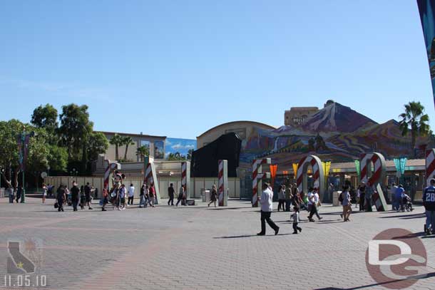 The West side tile mural (right as you are looking at the entrance) has been removed and they are now working on the East side.  Also the letters have their holiday makeover.