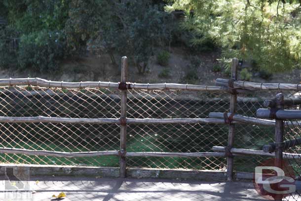 The new netting along the Rivers of America railings (it has been up for several weeks but I either forgot or was not able to get a clear shot of it).