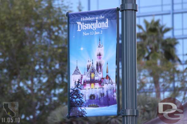 A different holiday banner in Downtown Disney