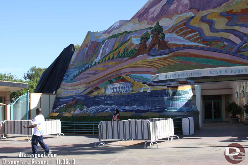 The palm trees are being removed too and temporary concrete poured.