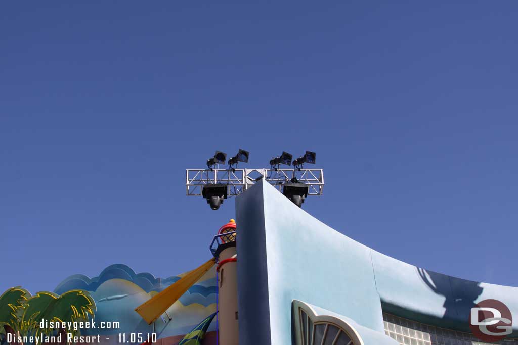 Some temporary lights for ElecTRONica are on the rooftops