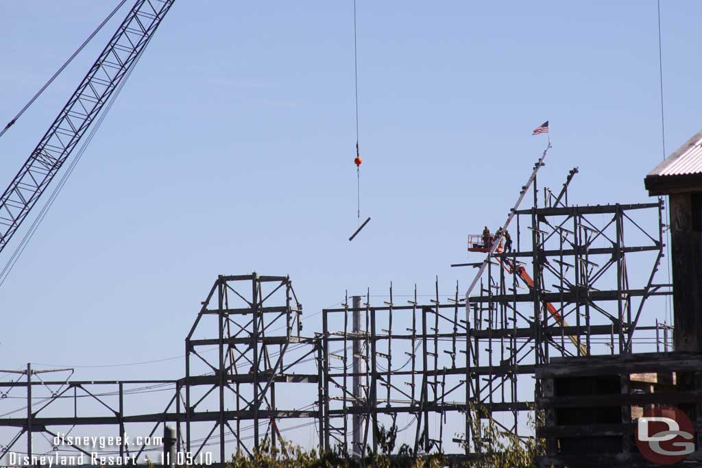 Over at Cars Land the steel just keeps growing.  Last week they had the topping out ceremony (not the flag)