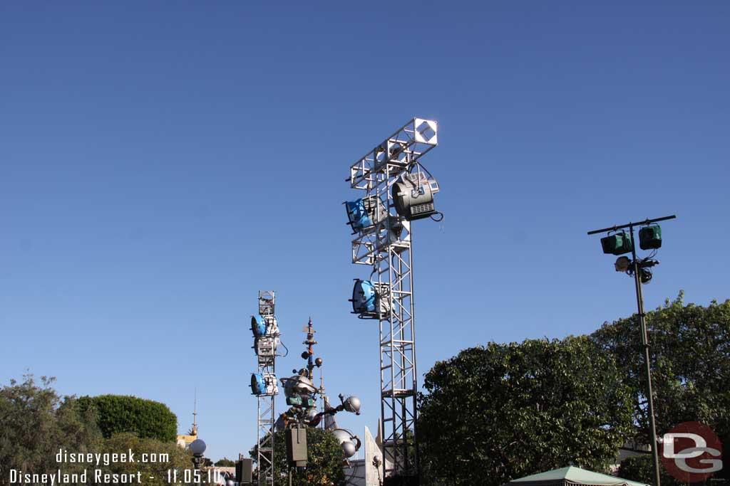 They have lights up for the Christmas Parade taping that is rumored to be this weekend.  Also snow machines are up for the nightly snow fall during the holidays.