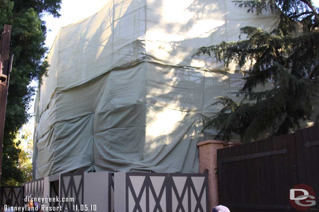 The restrooms are open in Fantasyland but the exterior is covered up for some painting.