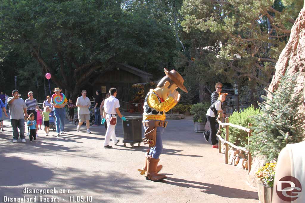 Woody out interacting with guests and clowning around.