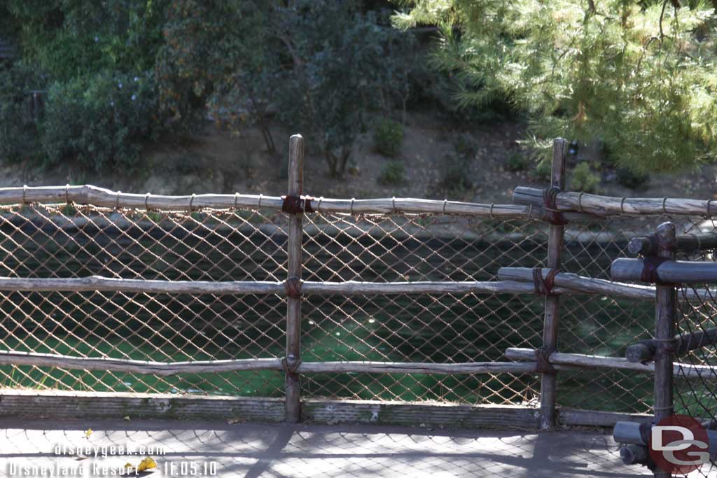 The new netting along the Rivers of America railings (it has been up for several weeks but I either forgot or was not able to get a clear shot of it).